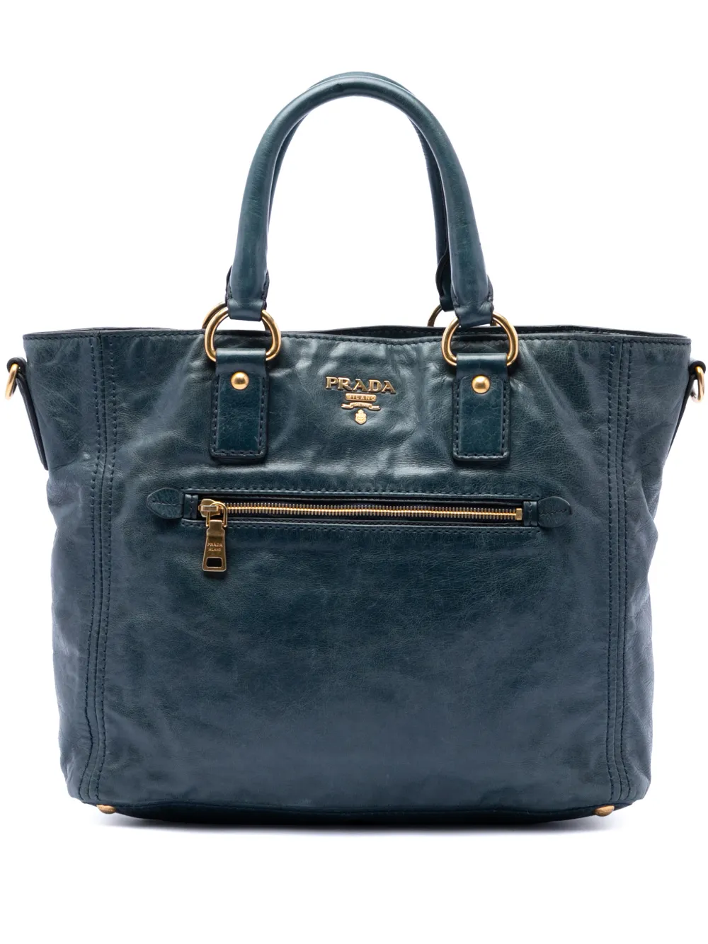 Prada Pre-Owned 2010-2026 Vitello Shine Front Pocket Convertible Tote satchel - Blu