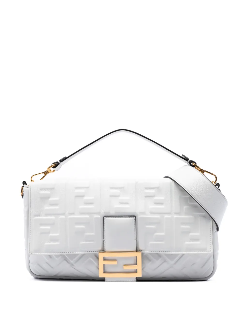 Fendi Pre-Owned 2010-2026 Large Zucca Embossed Leather Baguette satchel - Bianco