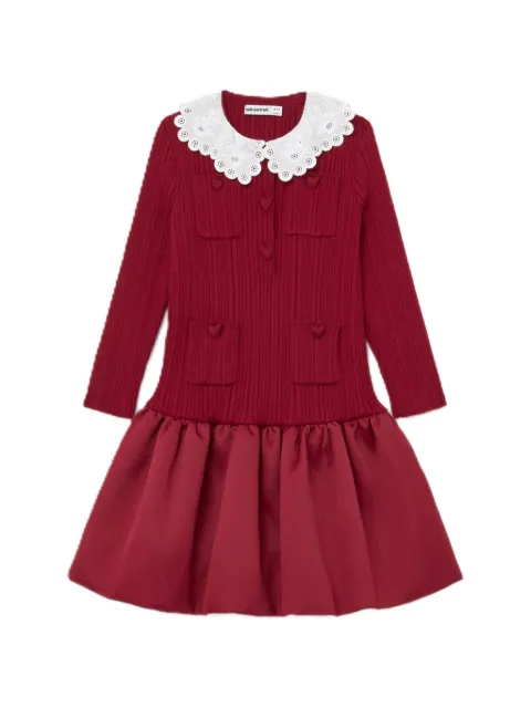 Self-Portrait Kids embroidered-collar ribbed-knit dress