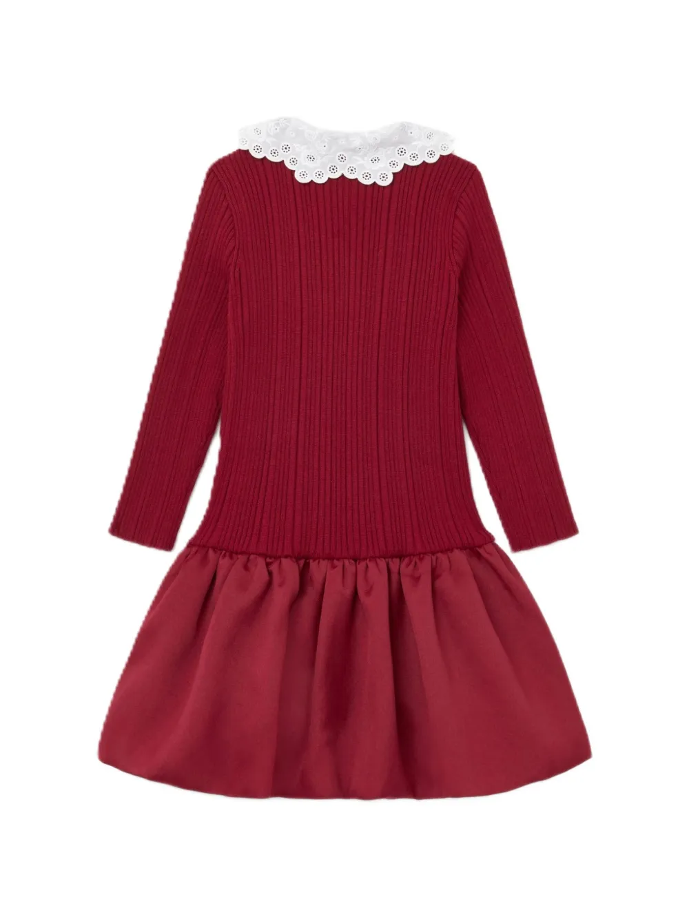 Self-Portrait Kids Ribgebreide jurk met geborduurde kraag Rood
