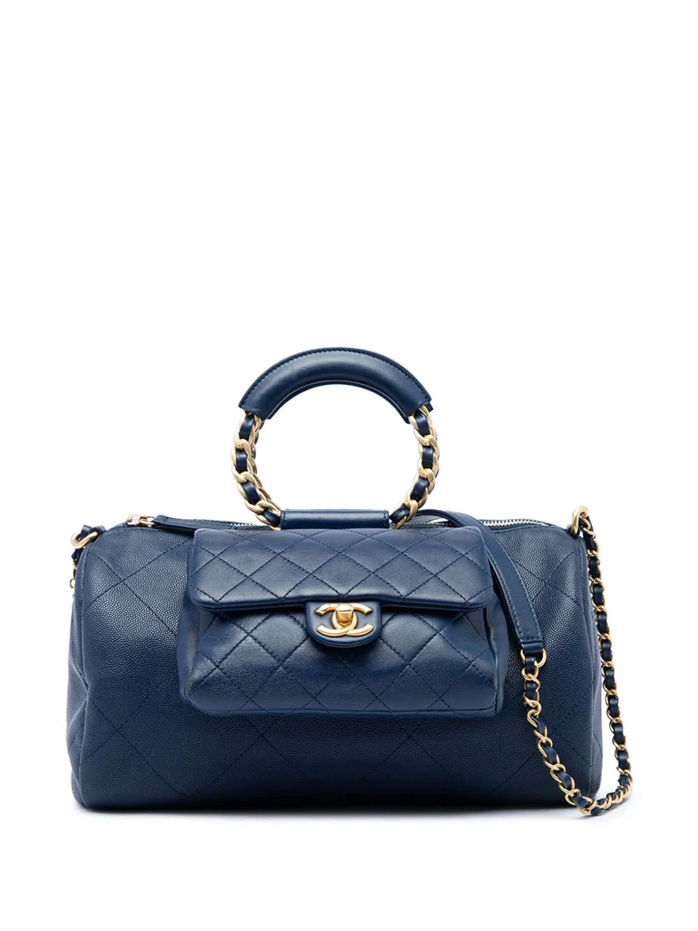 CHANEL Pre-Owned 2019 Small Quilted Caviar and Lambskin In The Loop Bowling Bag satchel - Blu