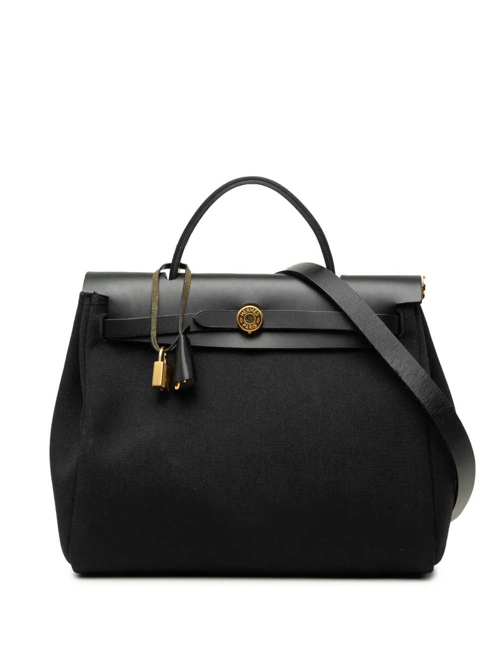 Hermès Pre-Owned 2022 Military Toile and Vache Hunter Herbag Zip 31 satchel - Nero