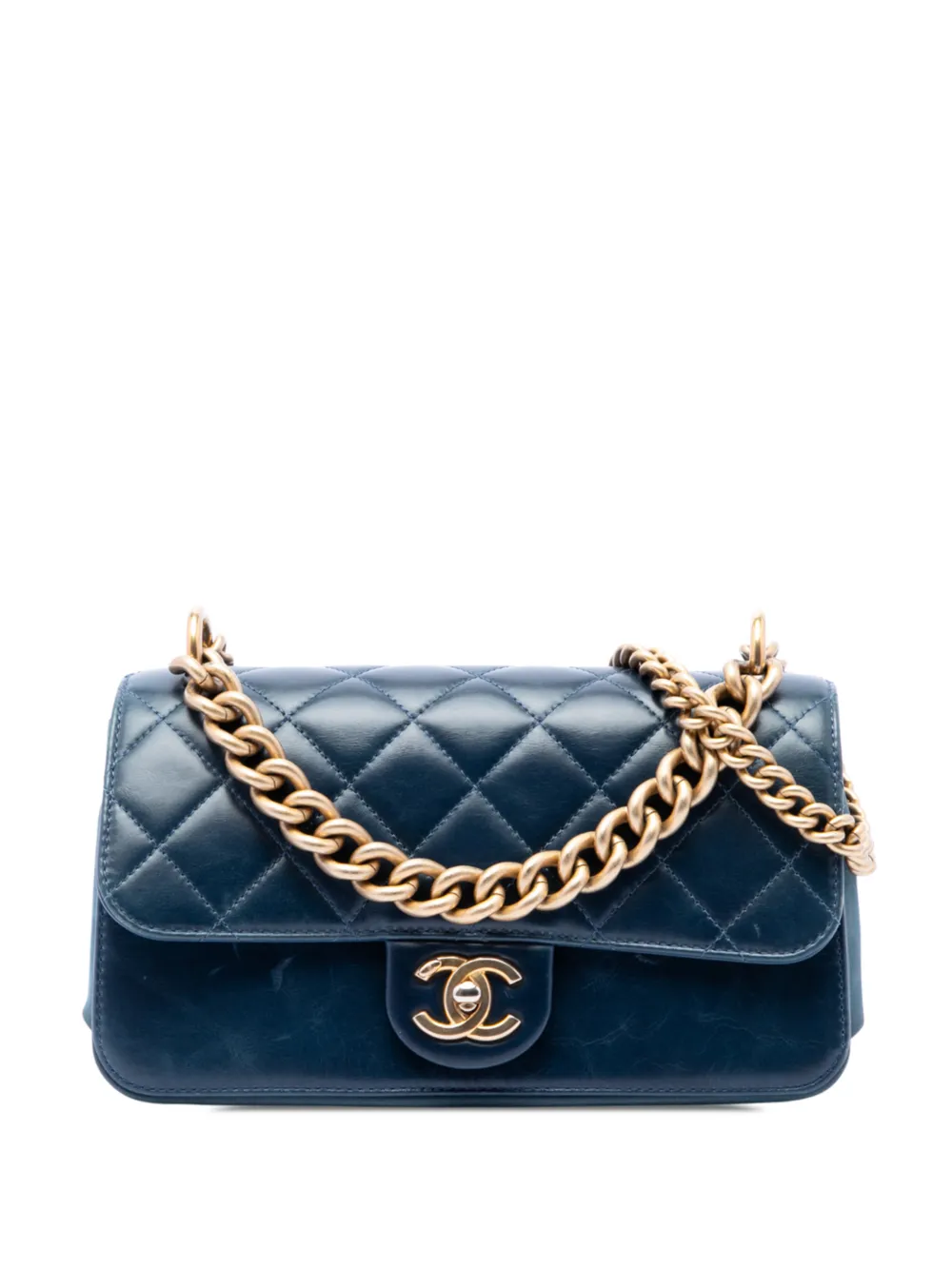 CHANEL Pre-Owned 2018-2019 Small Quilted Calfskin Straight Lined Flap satchel - Blu