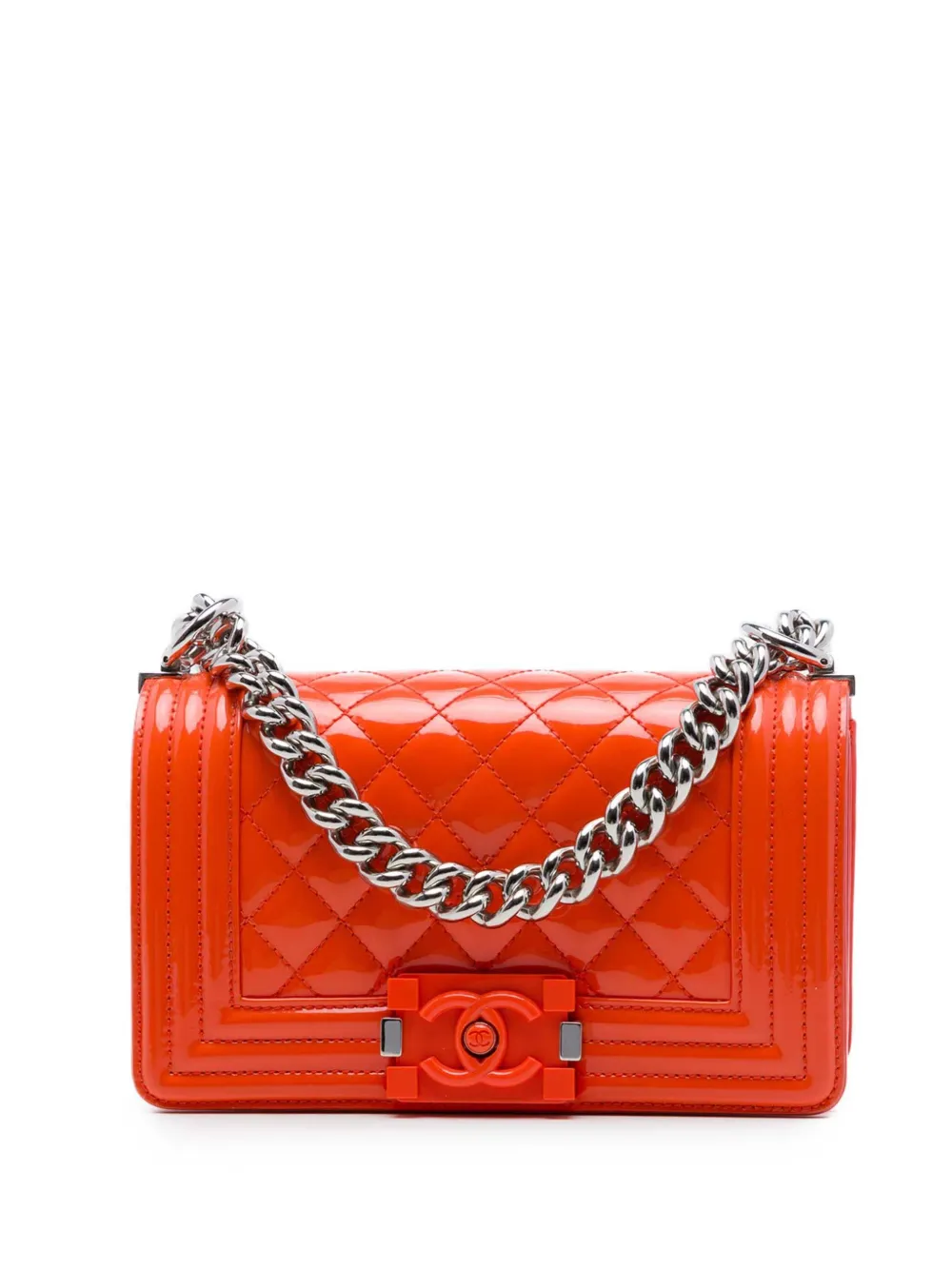 CHANEL Pre-Owned 2014-2015 Small Quilted Patent and Acrylic Boy Flap crossbody bag - Arancione