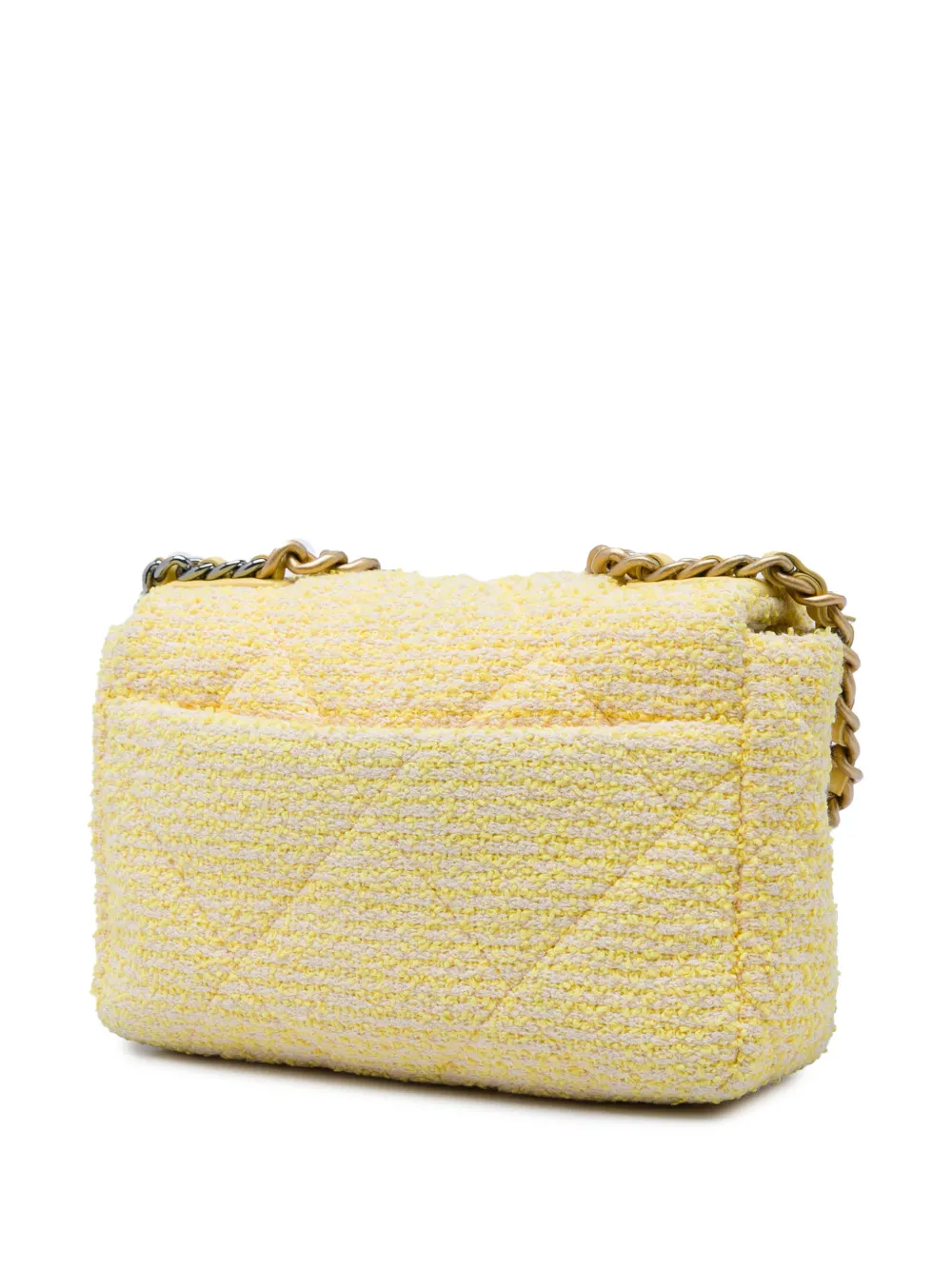 Pre-owned Chanel 2020 Medium Tweed 19 Flap Satchel In Yellow