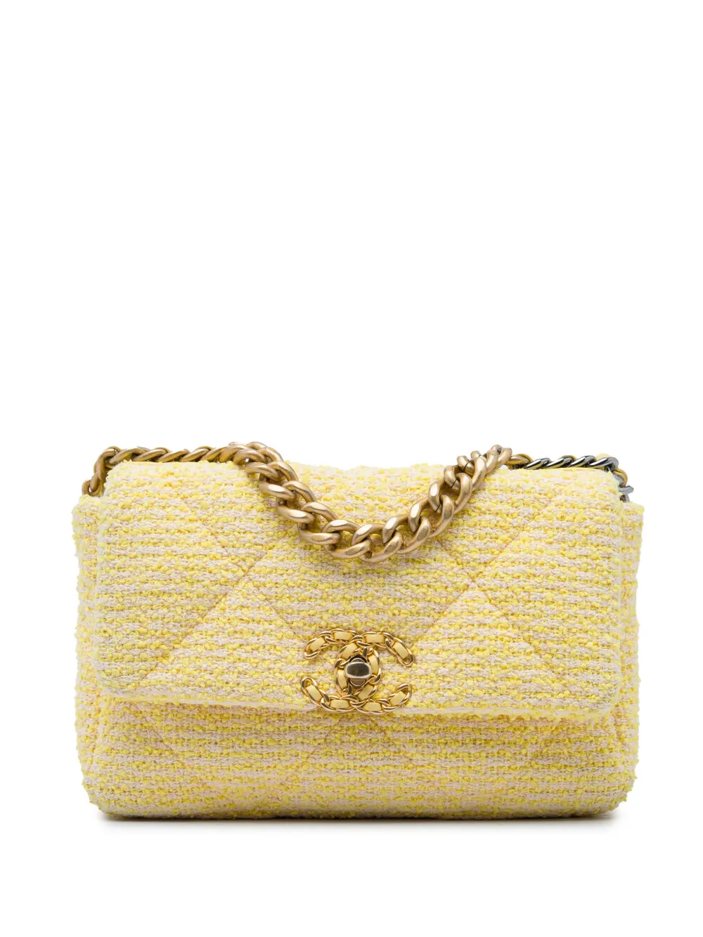 CHANEL Pre-Owned 2020 Medium Tweed 19 Flap satchel - Giallo
