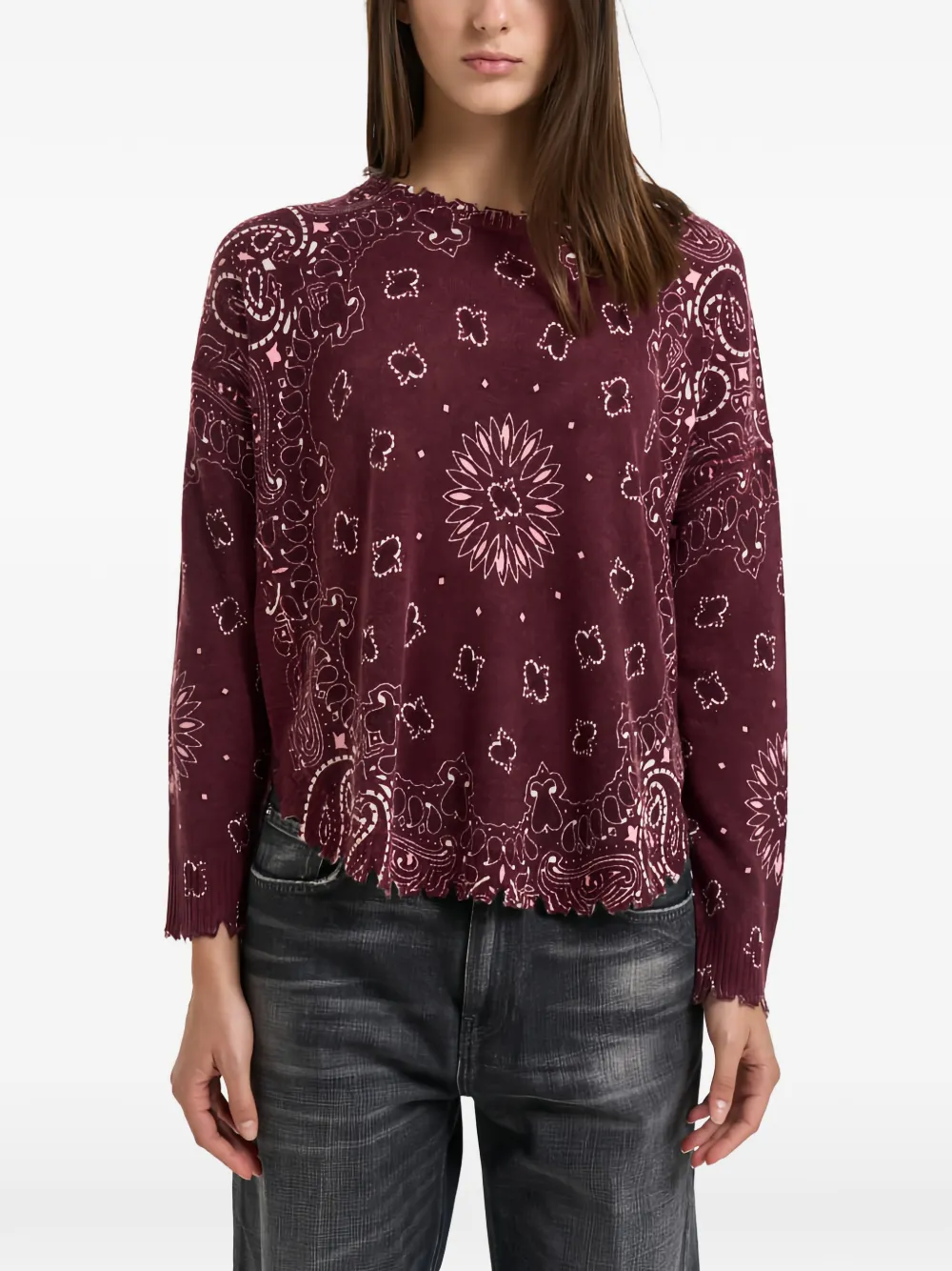 kujten bandana-print distressed sweater - Violet kujten bandana-print distressed sweater - Violet