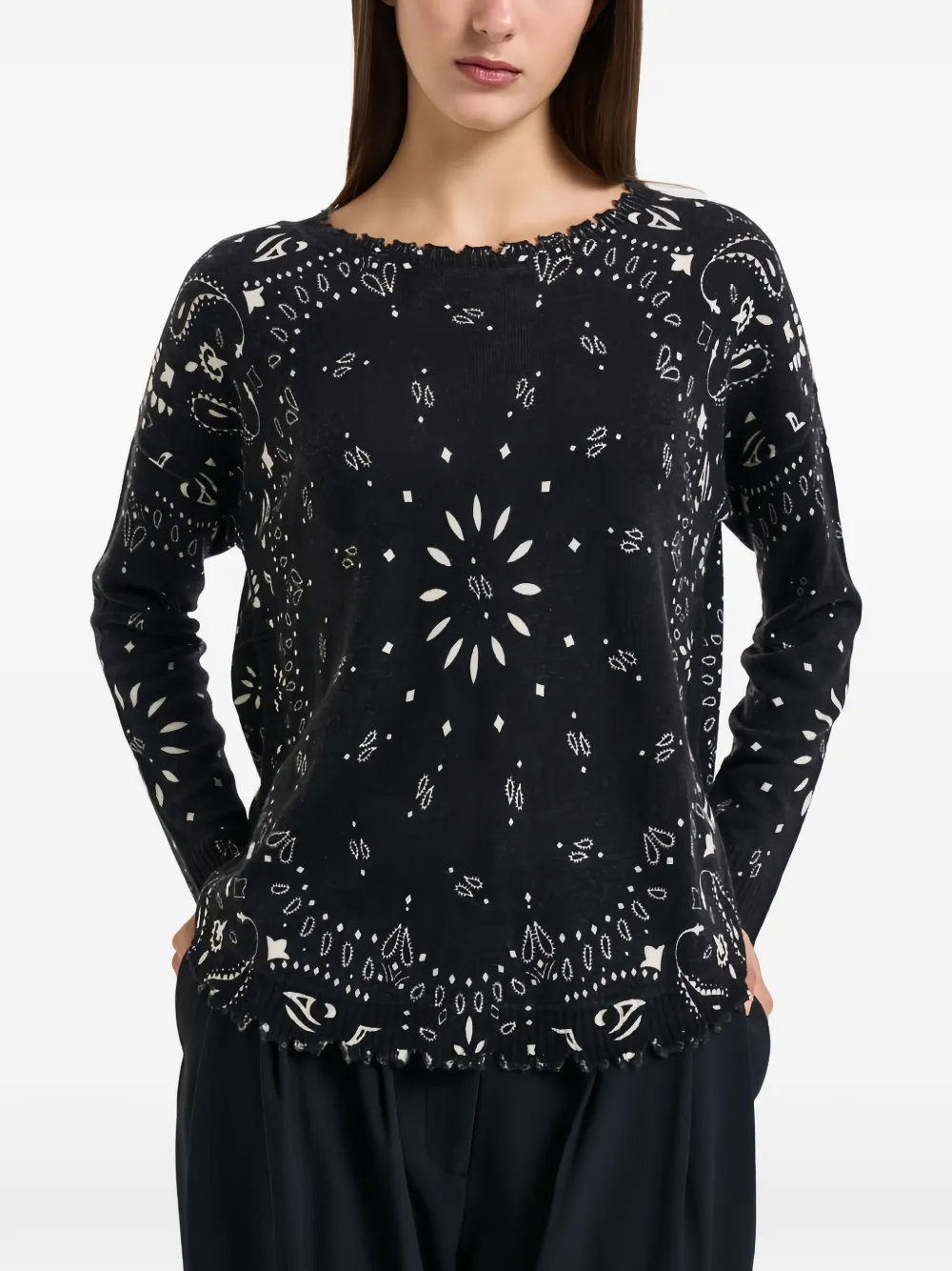 kujten bandana-print distressed sweater - Nero