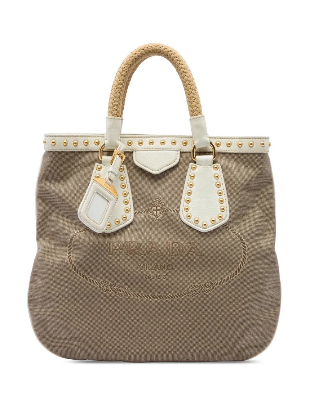 Prada Pre-Owned 2000-2026 Studded Canvas Canapa Logo Rope Handle Bag satchel - Marrone
