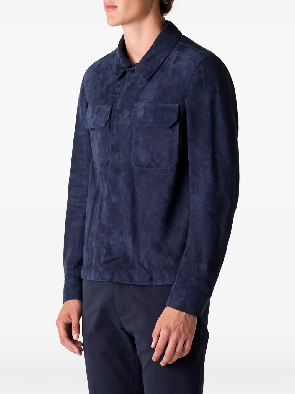 TOM FORD suede-effect flap-pocket shirt jacket Blauw