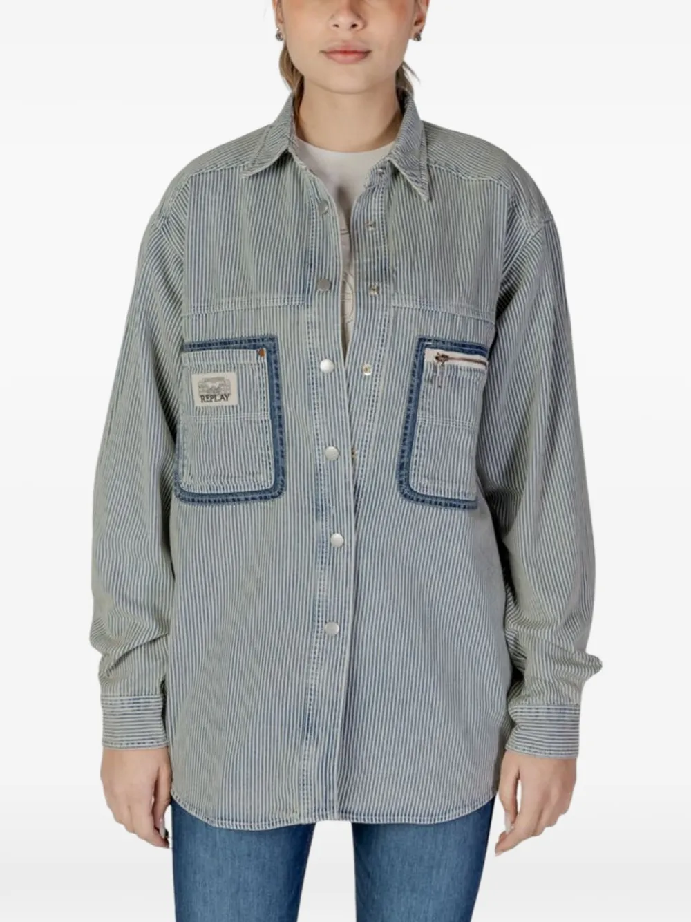 Replay striped pocket-detail shirt