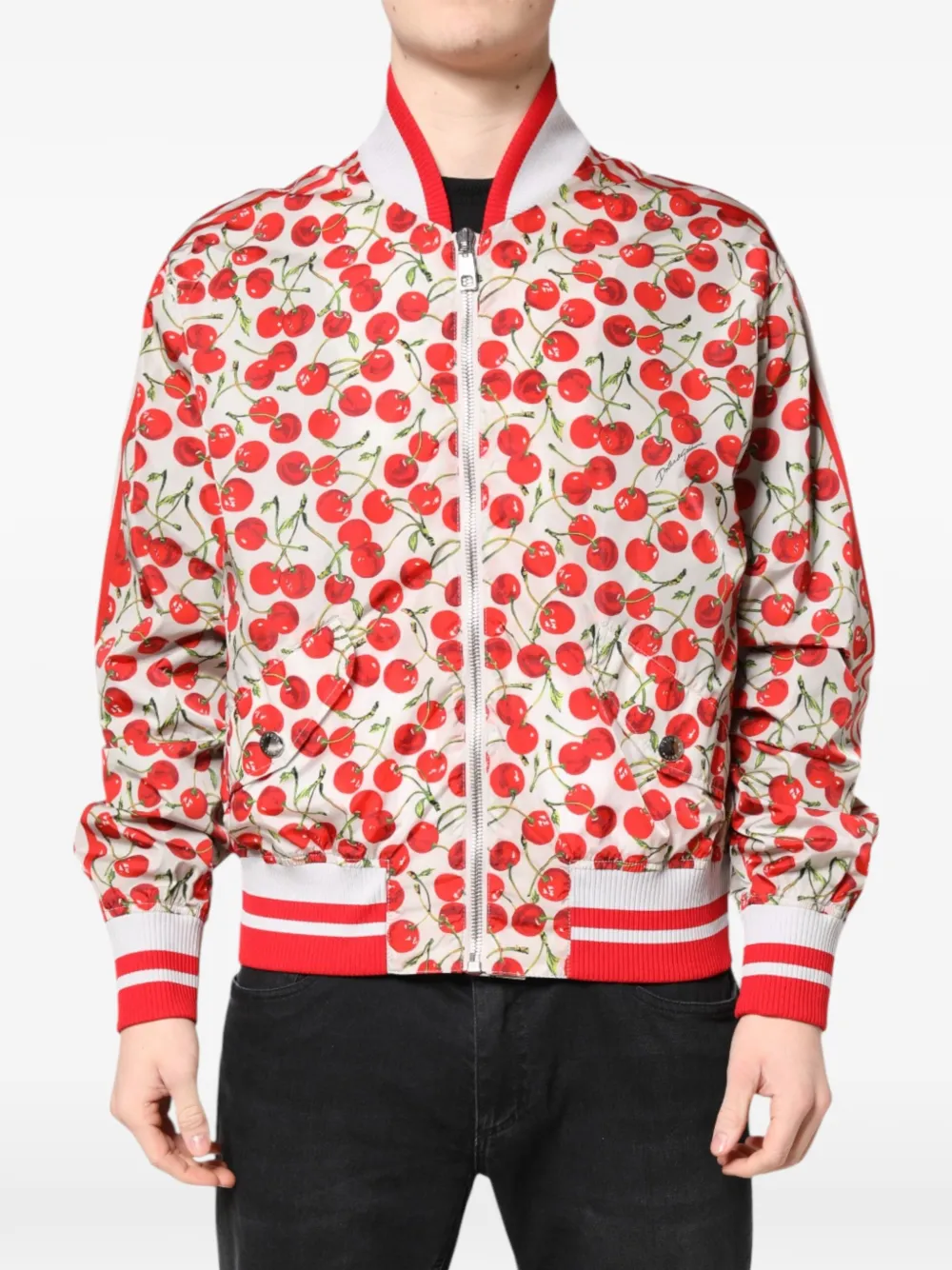 Dolce & Gabbana cherry-print bomber jacket - Toni neutri