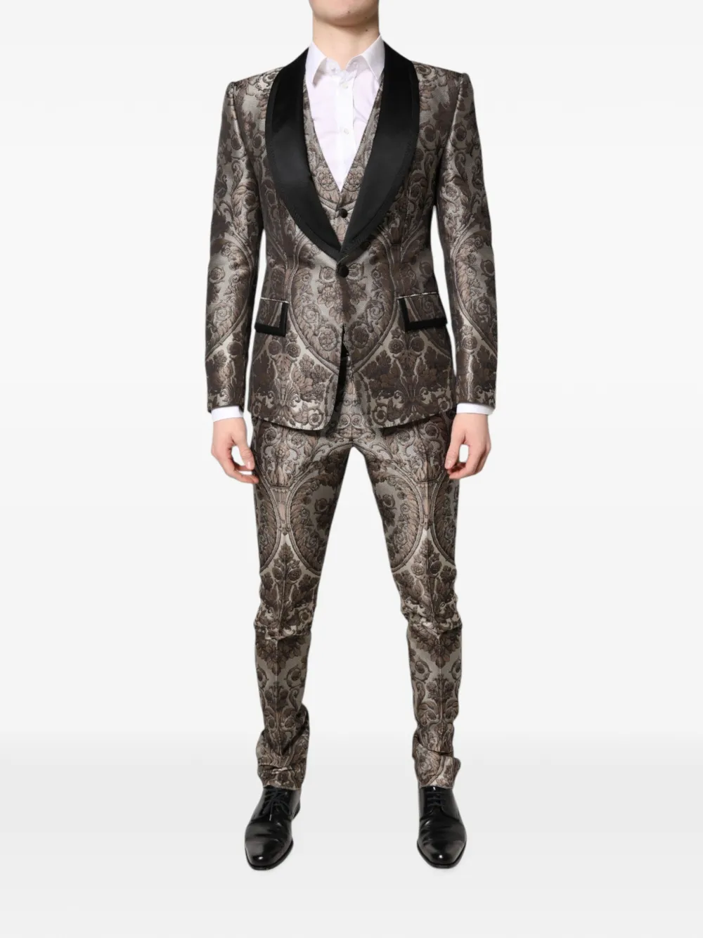 Dolce & Gabbana baroque-jacquard three-piece suit - Grigio