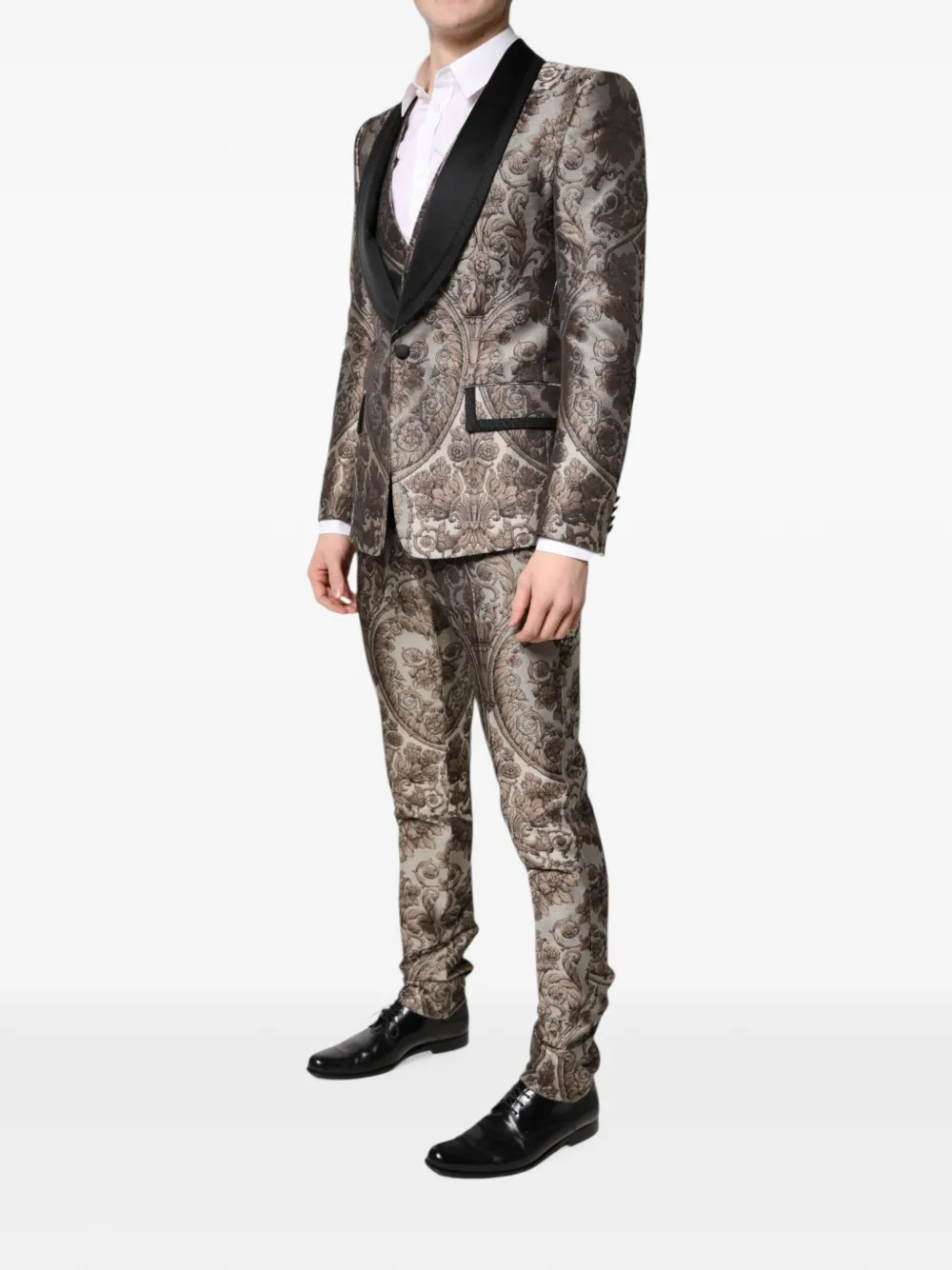 Dolce & Gabbana Driedelig pak met barok-jacquard Grijs