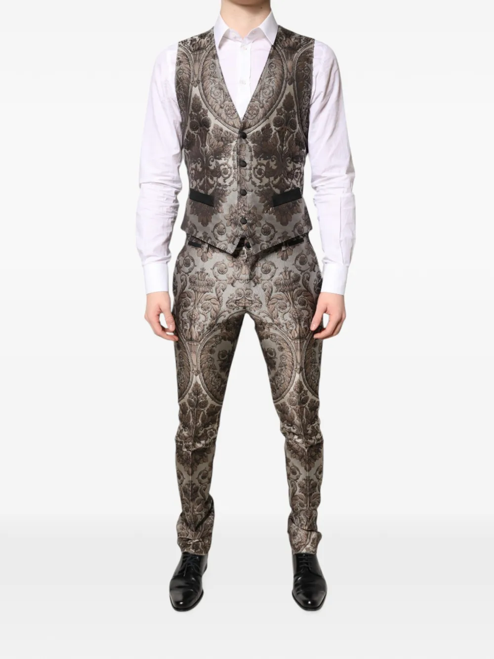 Dolce & Gabbana Driedelig pak met barok-jacquard Grijs