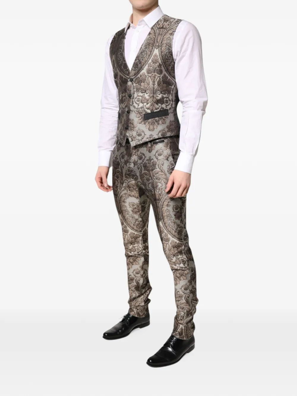 Dolce & Gabbana Driedelig pak met barok-jacquard Grijs