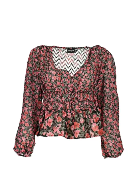 Desigual floral-print smocked blouse