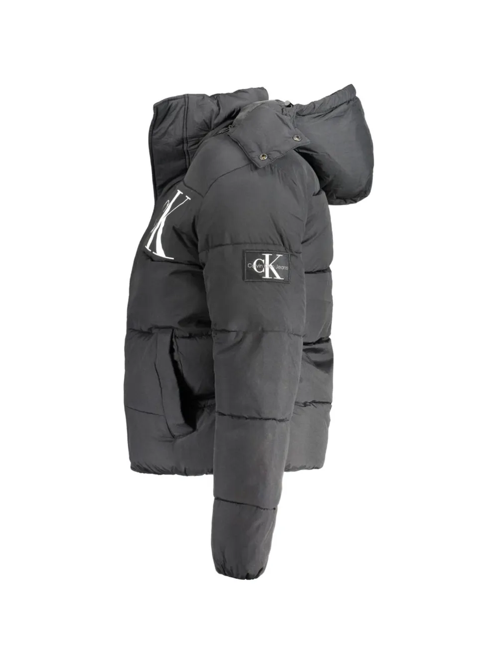 Calvin Klein Gewatteerd jack met capuchon en logo-print Zwart