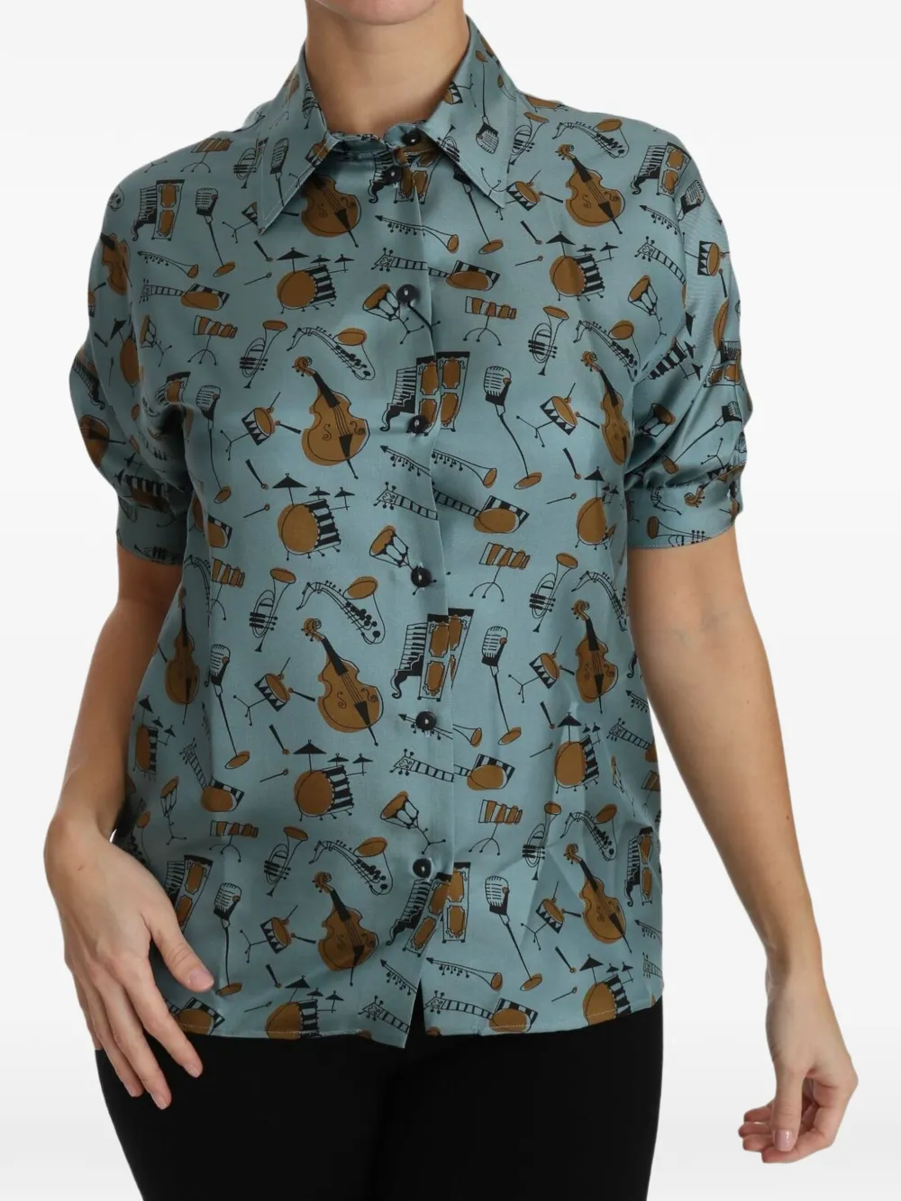 Dolce & Gabbana Zijden blouse met muziekinstrument-print Blauw