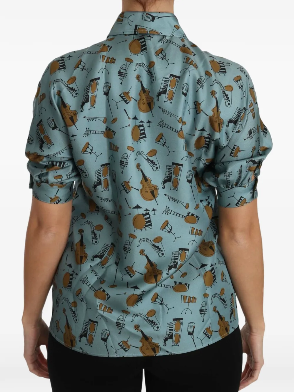 Dolce & Gabbana Zijden blouse met muziekinstrument-print Blauw
