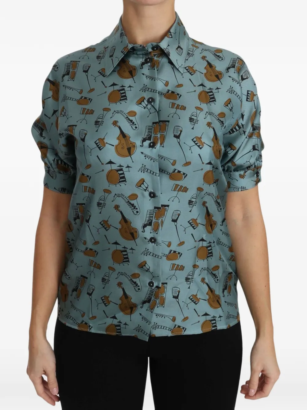 Dolce & Gabbana musical instrument-print silk shirt - Blu