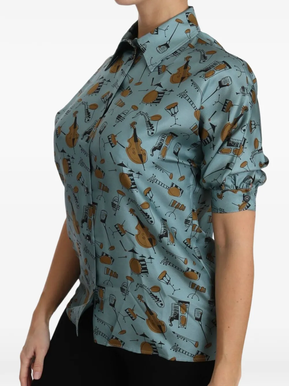 Dolce & Gabbana Zijden blouse met muziekinstrument-print Blauw