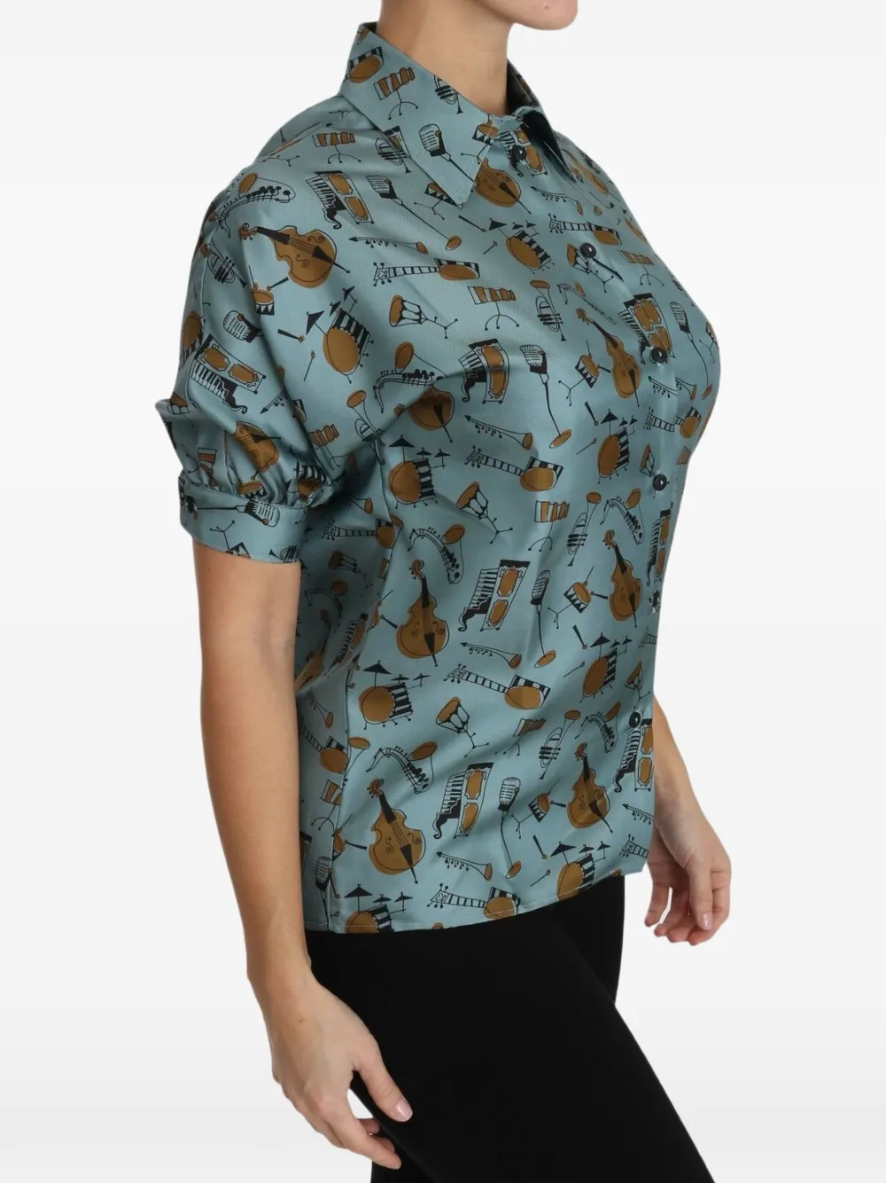Dolce & Gabbana Zijden blouse met muziekinstrument-print Blauw