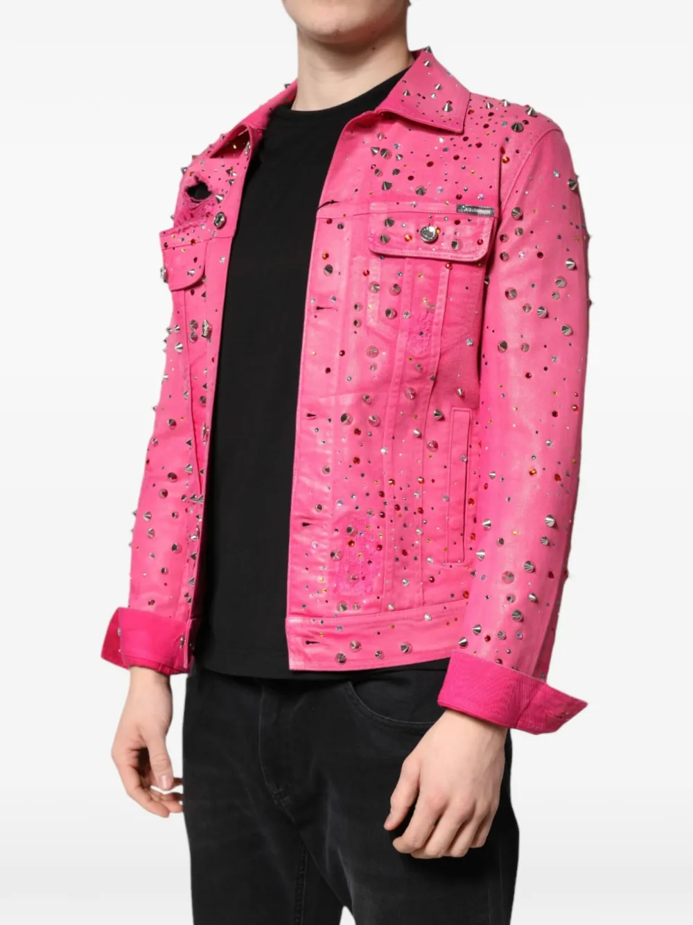 Dolce & Gabbana Denim jack verfraaid met kristallen en studs Roze
