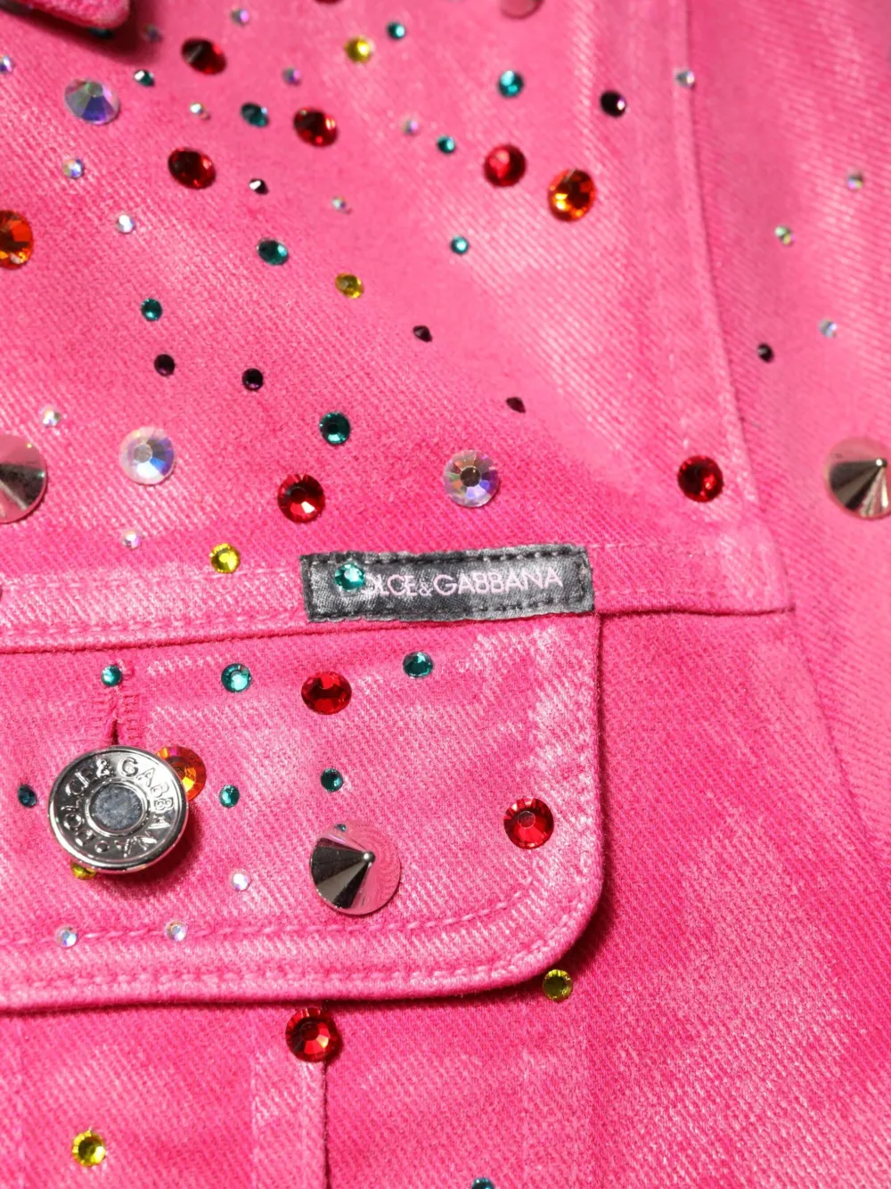 Dolce & Gabbana Denim jack verfraaid met kristallen en studs Roze