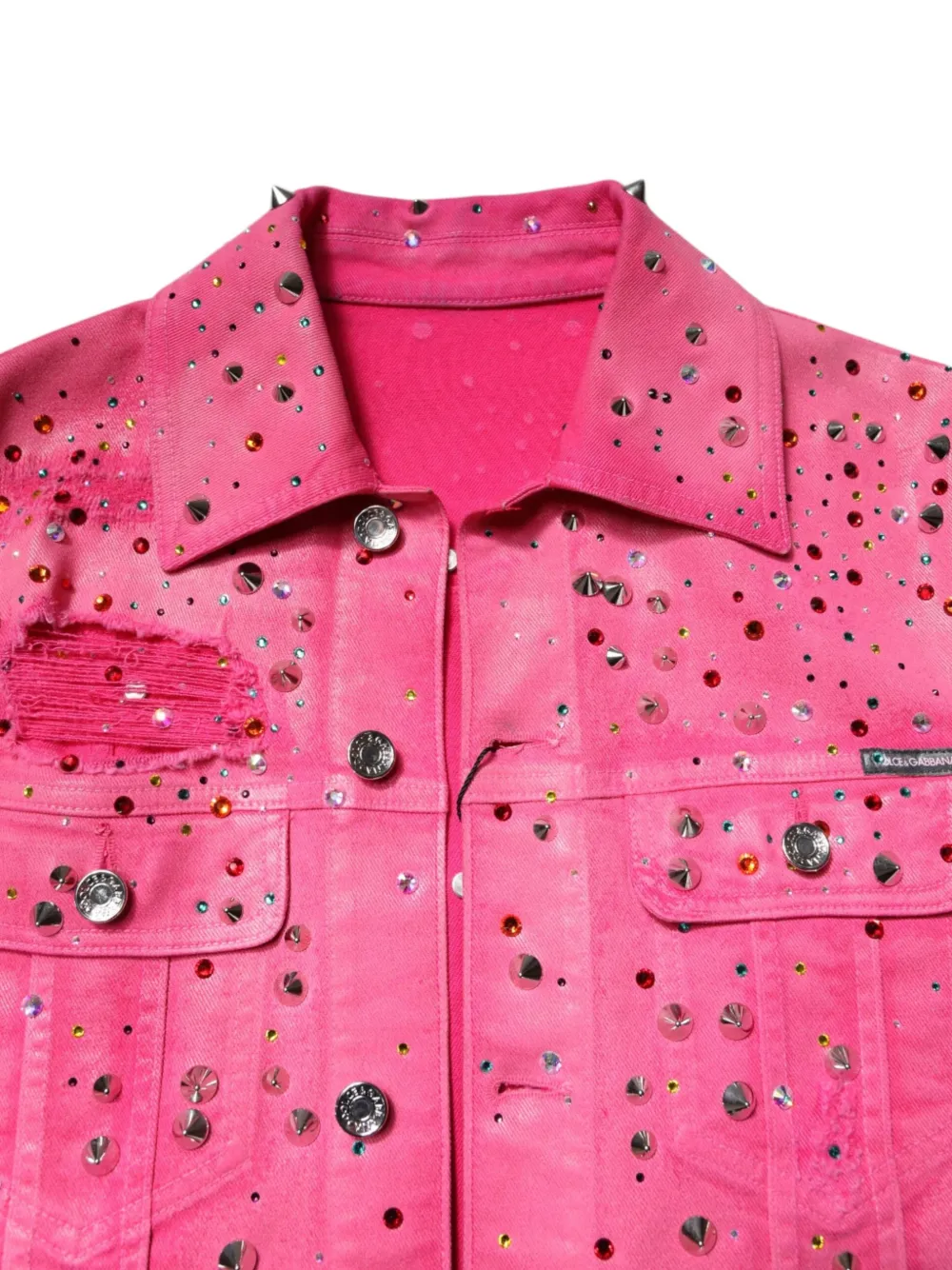 Dolce & Gabbana Denim jack verfraaid met kristallen en studs Roze