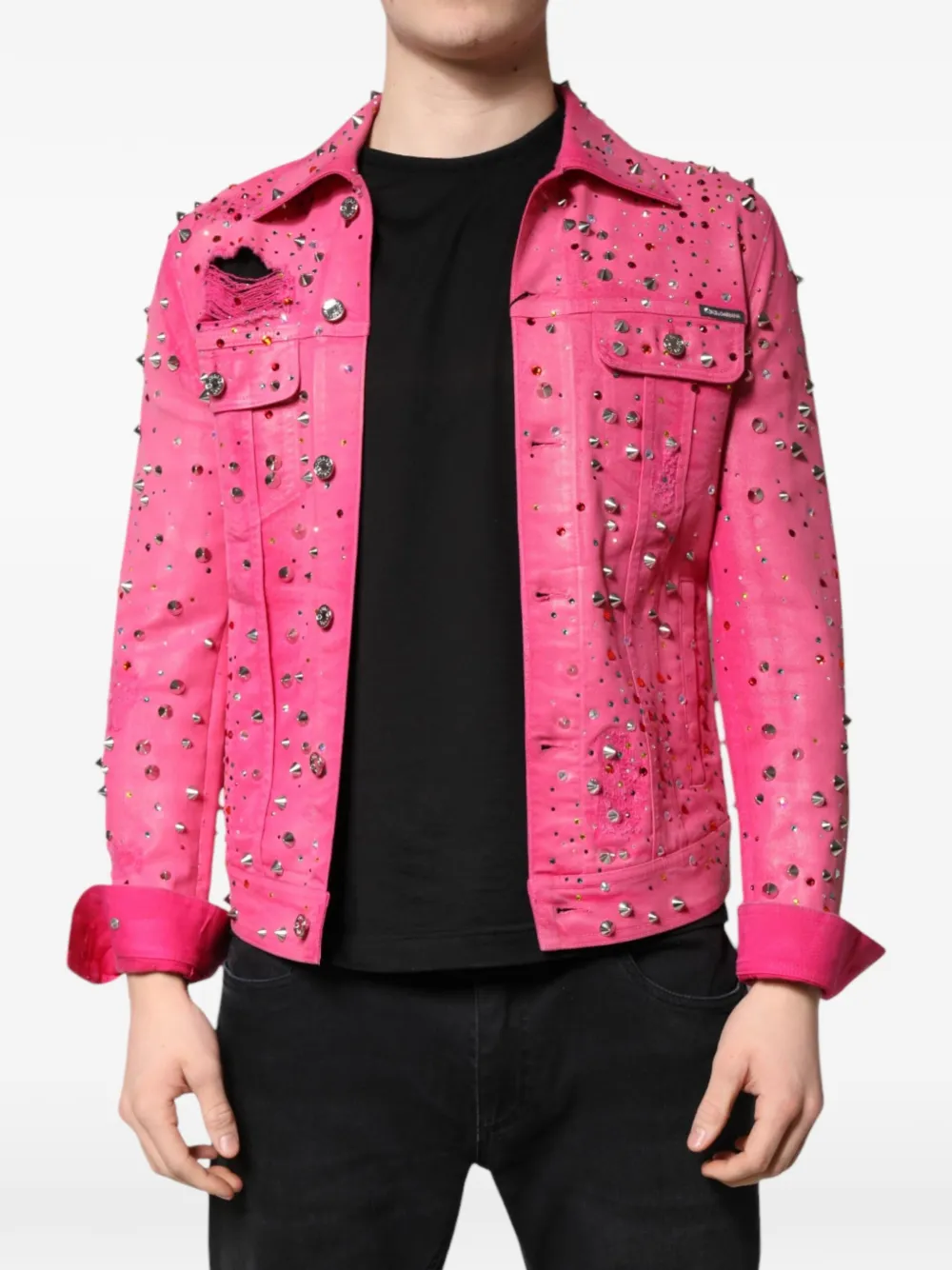 Dolce & Gabbana crystal-embellished studded denim jacket