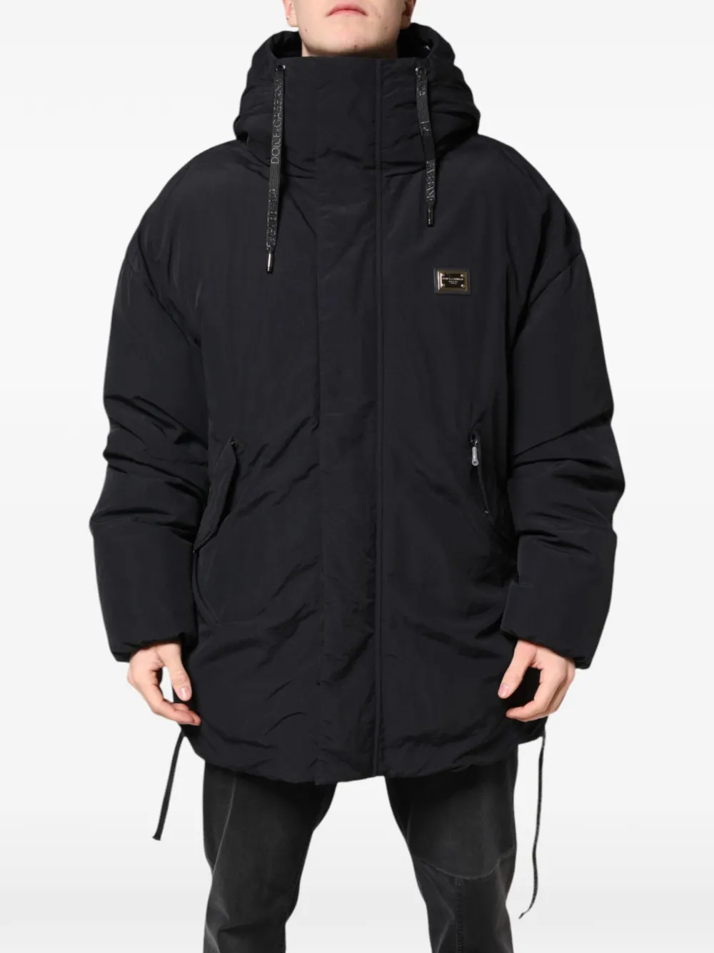 Dolce & Gabbana logo-plaque hooded coat - Nero