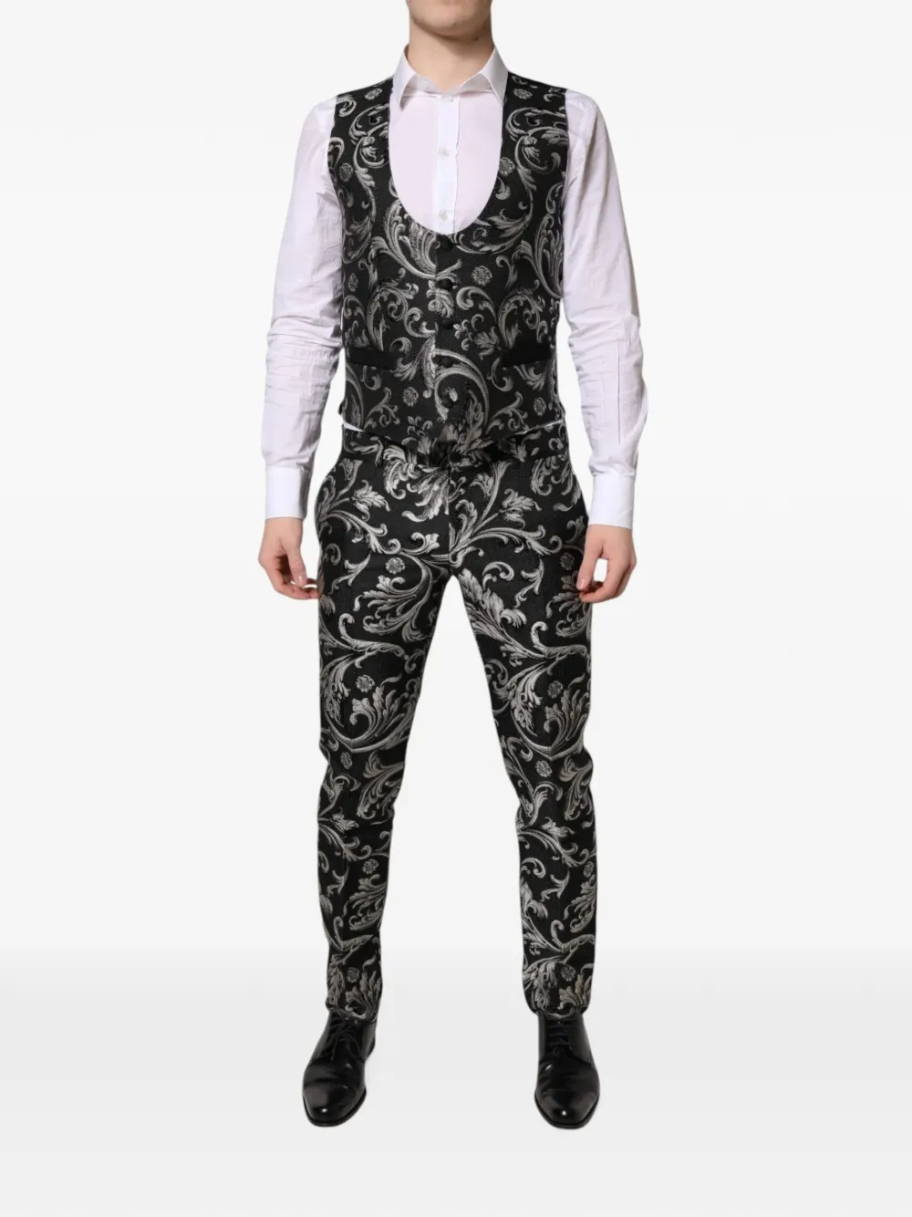 Dolce & Gabbana Martini baroque-jacquard three-piece suit Zwart