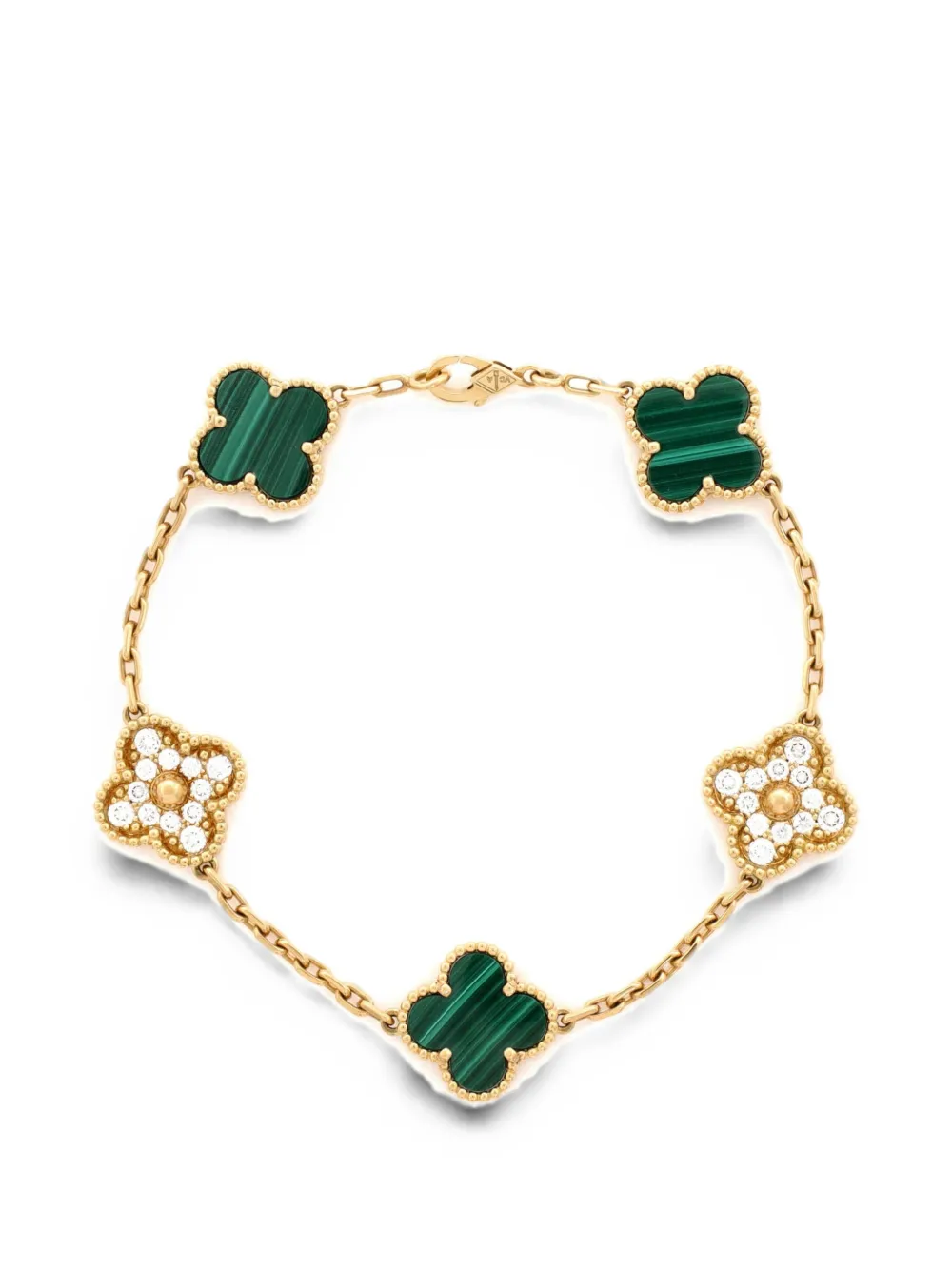 Van Cleef & Arpels Pre-Owned Vintage Alhambra 5 Motifs 18K Yellow Gold and Malachite with Diamonds bracelet - Oro