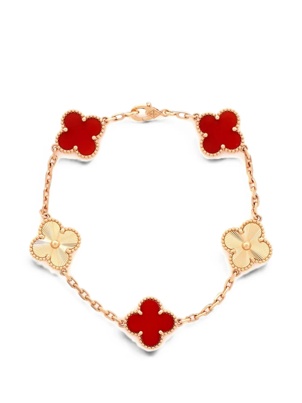 Van Cleef & Arpels Pre-Owned Vintage Alhambra 5 Motifs Guilloche 18K Rose Gold and Carnelian bracelet - Rosa