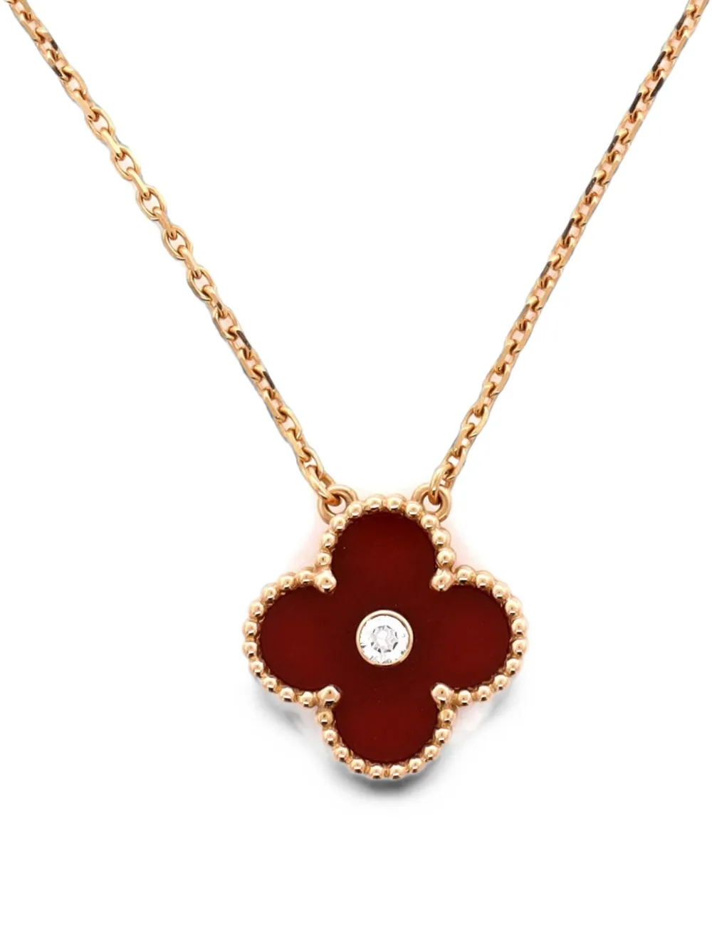 Van Cleef & Arpels Pre-Owned Vintage Alhambra Pendant 18K Rose Gold and Carnelian with Diamond necklace - Rosa