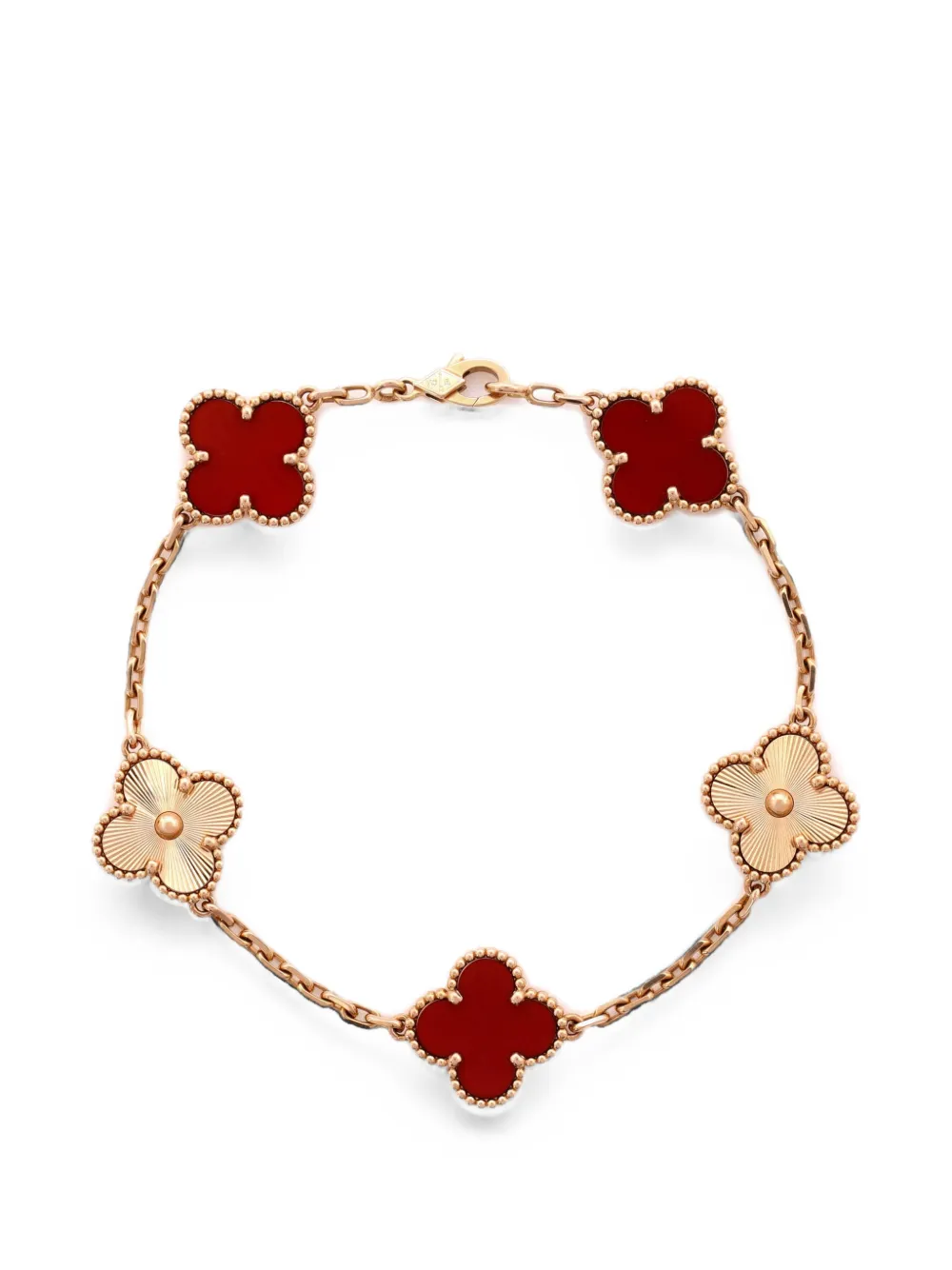 Van Cleef & Arpels Pre-Owned Vintage Alhambra 5 Motifs Guilloche 18K Rose Gold and Carnelian bracelet - Rosa