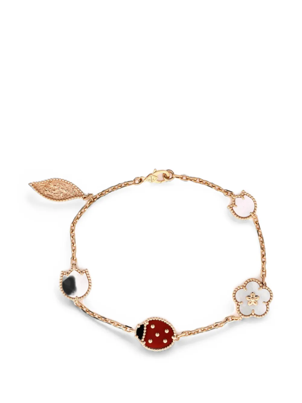 Van Cleef & Arpels Pre-Owned Lucky Spring 5 Motifs 18K Rose Gold and Mother of Pearl with Onyx and Carnelian bracelet - Rosa