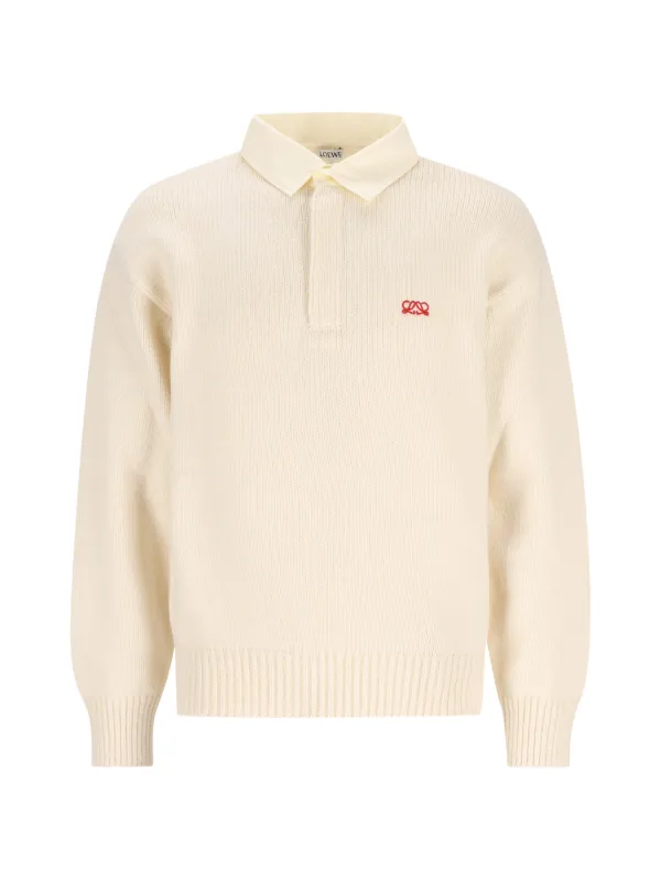 Loewe Ribbed-knit Polo Shirt in Neutrals