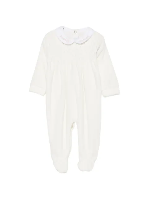 Siola smocked embroidered-collar sleepsuit
