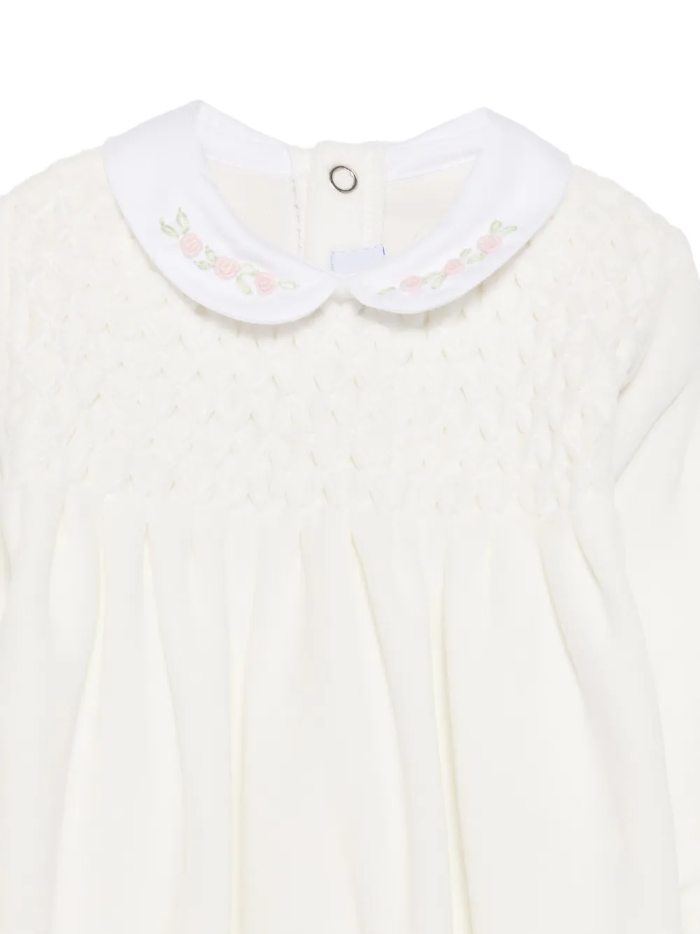 Siola smocked embroidered-collar sleepsuit Wit