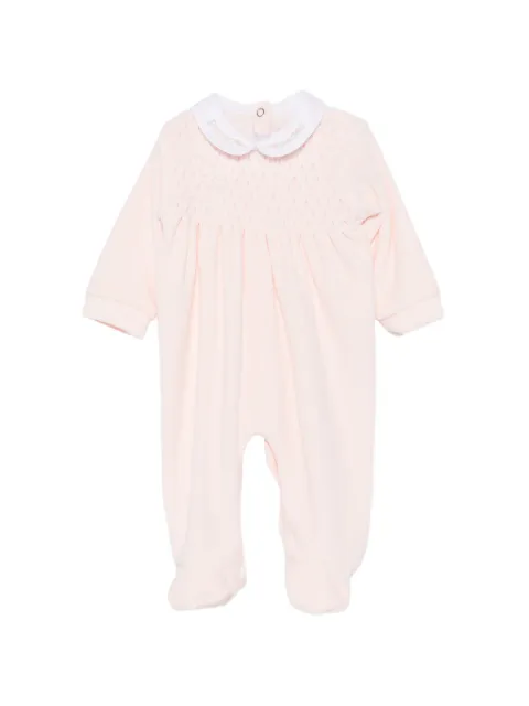 Siola smocked embroidered-collar babygrow