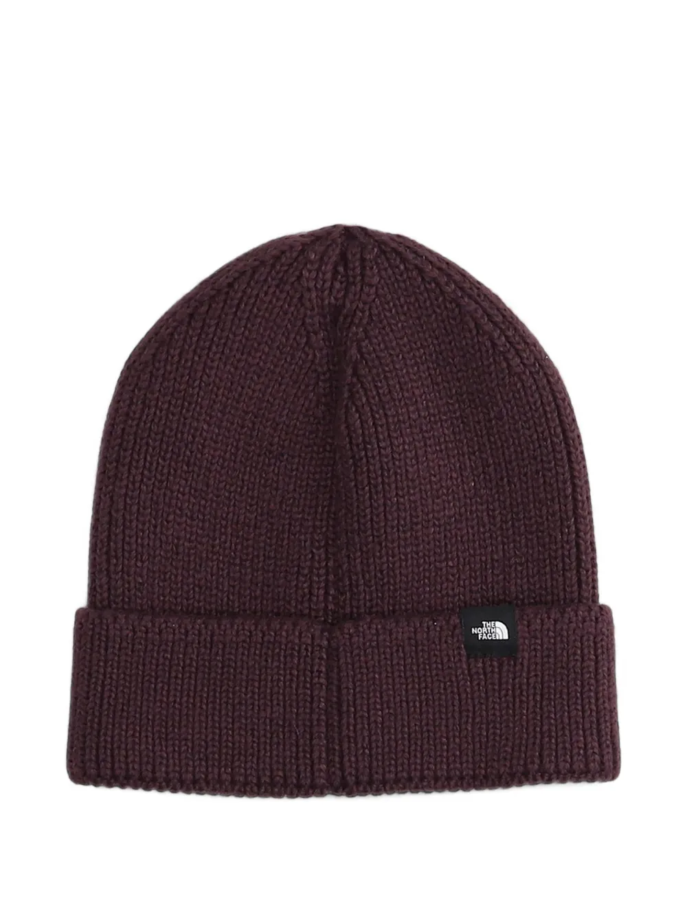 The North Face logo-patch ribbed beanie hat Paars