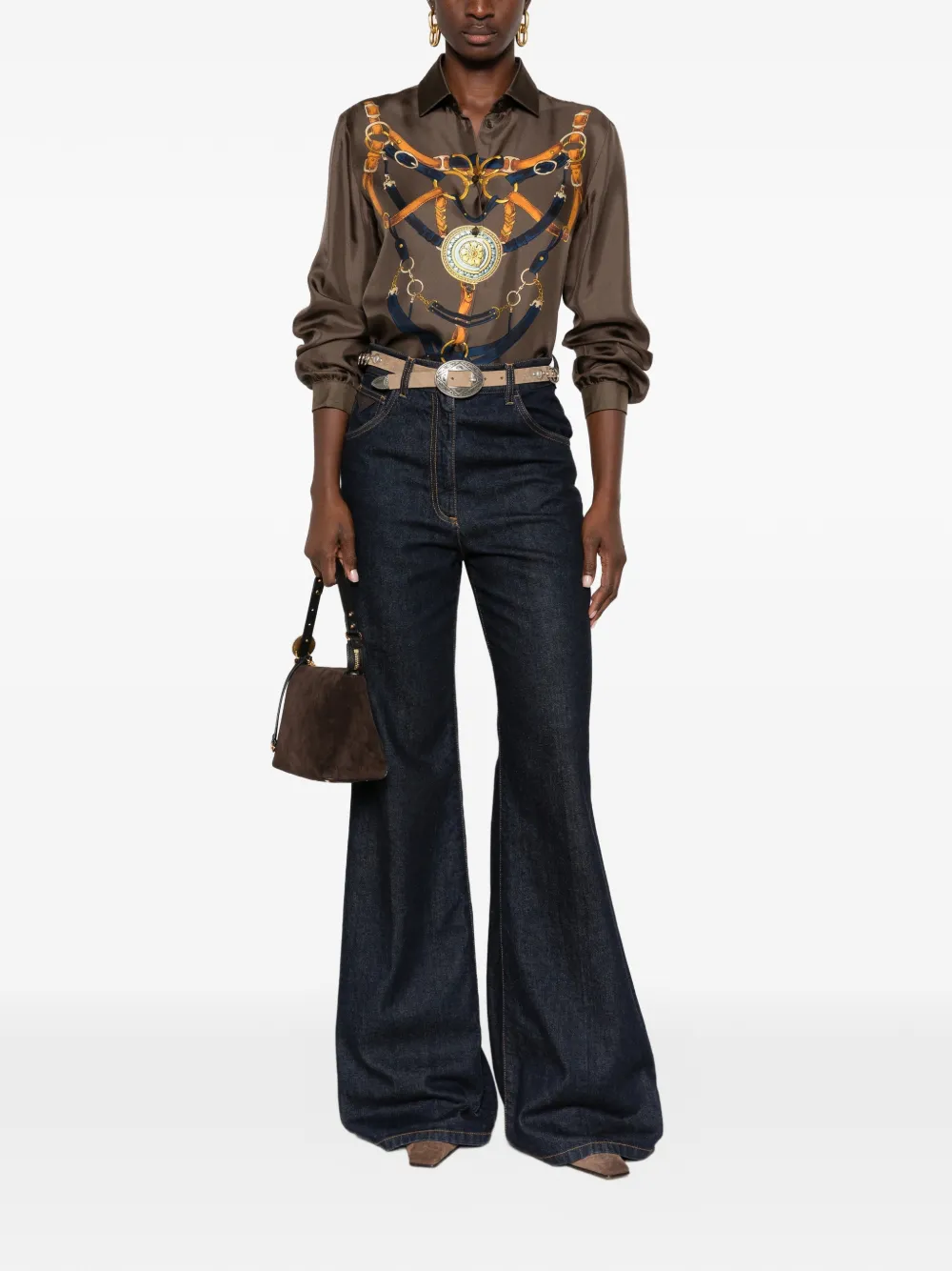 ETRO Zijden blouse met print Bruin