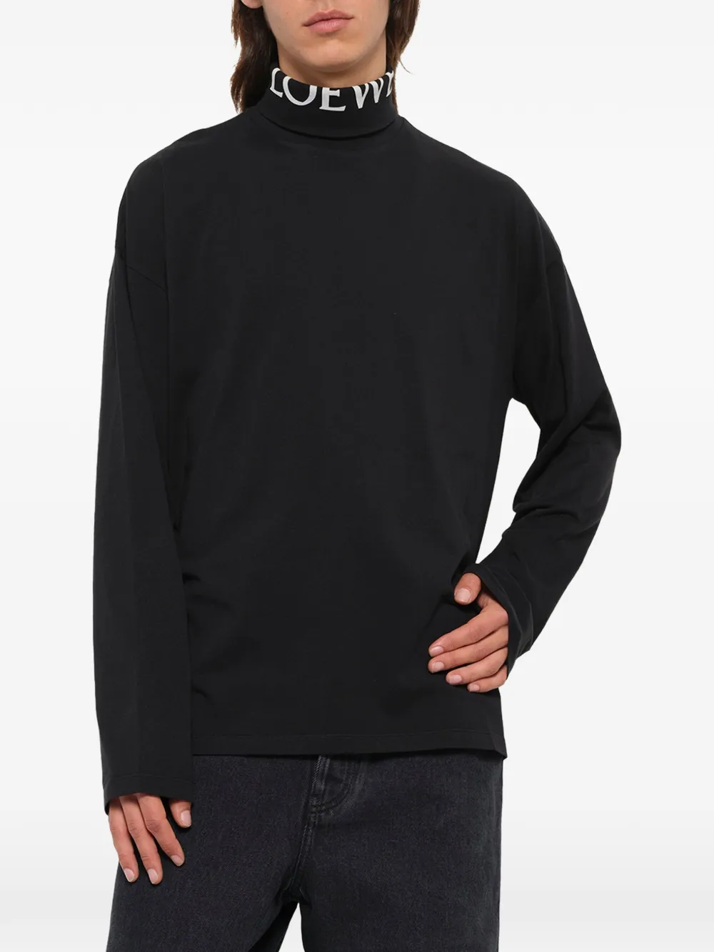 LOEWE logo-print high-neck long-sleeve T-shirt Zwart