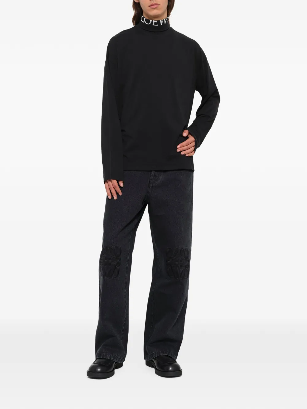 LOEWE logo-print high-neck long-sleeve T-shirt Zwart