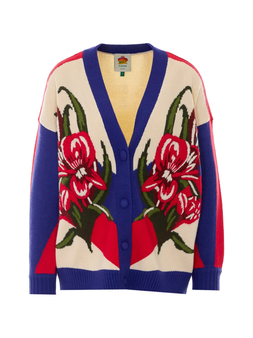 FARM Rio floral-embroidered colour-block cardigan - Toni neutri