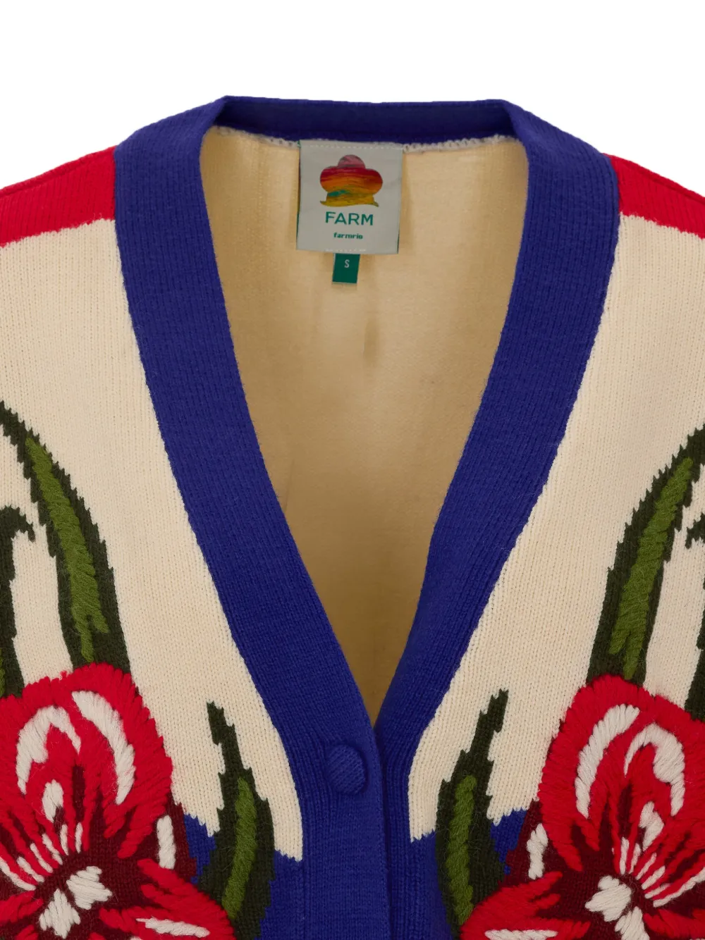 FARM Rio floral-embroidered colour-block cardigan Beige