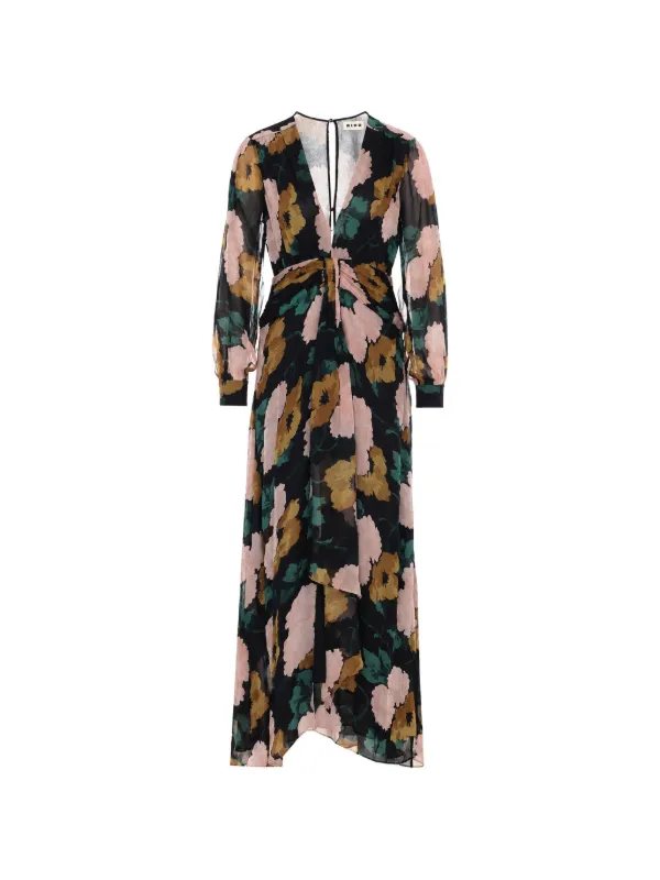Rixo Floral-print Pleated Dress in Black