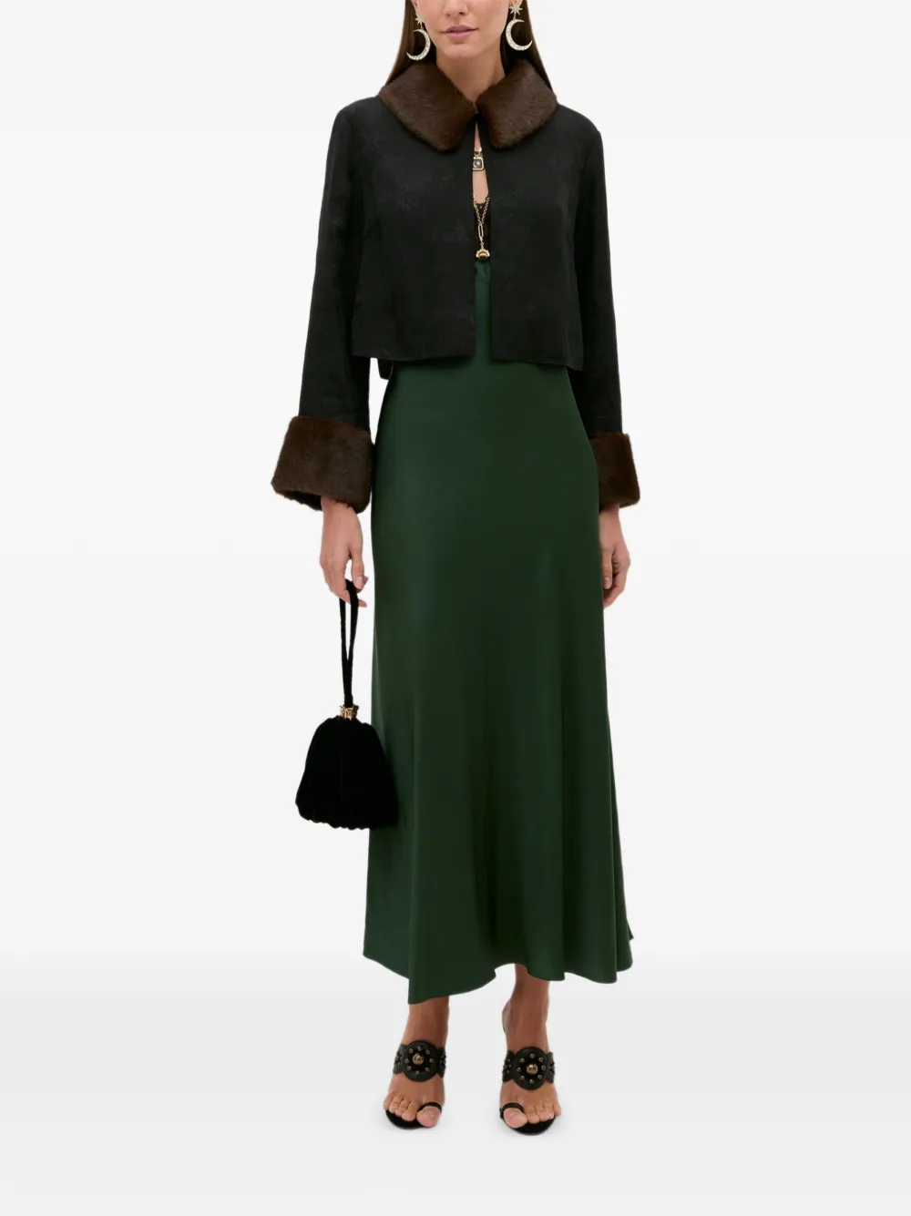 Rixo Lysandra lace-trim V-neck midi dress Groen